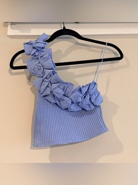 Zara - Floral Asymmetric Top - Light Blue